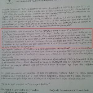 1-Konstatimi i KLSH per rimbursimin fiktiv te 250 mije tabletave ketosteril ne vleren 300 milione leke